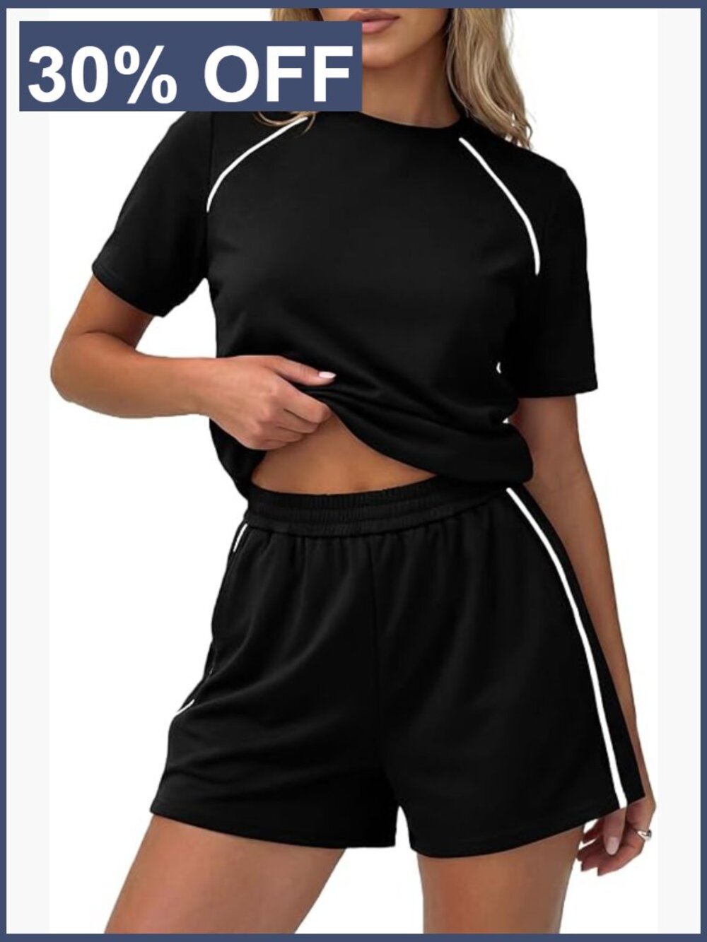 Soft Lightweight Shorts Set with Piping, Regular Fit, Medium Stretch Fabric